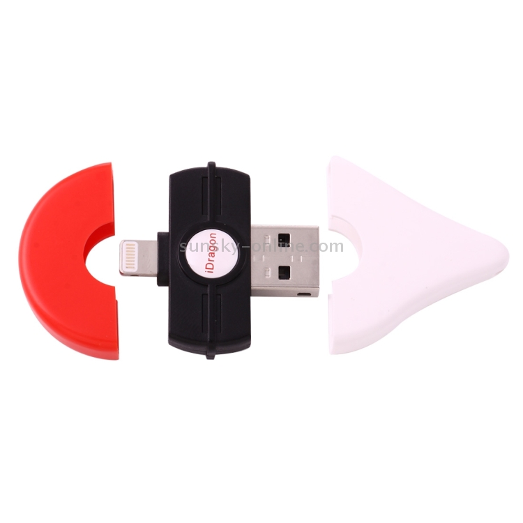 iDragon-R009 2 in 1 8 Pin to USB 2.0 Waterdrop Shaped Memory Card Reader with Key Chains, Support TF Card