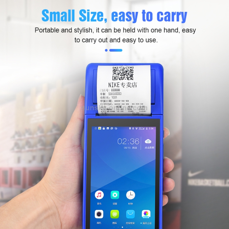 ZJ-6000 58mm PDA Handheld 5.5 pulgadas Código de barras Código bidimensional Código de escaneo inteligente Android Máquina de impresión térmica de caja registradora, enchufe de la UE (azul) - 10
