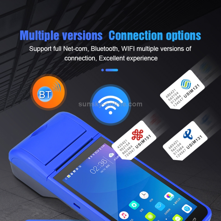 ZJ-6000 58mm PDA Handheld 5.5 pulgadas Código de barras Código bidimensional Código de escaneo inteligente Android Máquina de impresión térmica de caja registradora, enchufe de la UE (azul) - 13