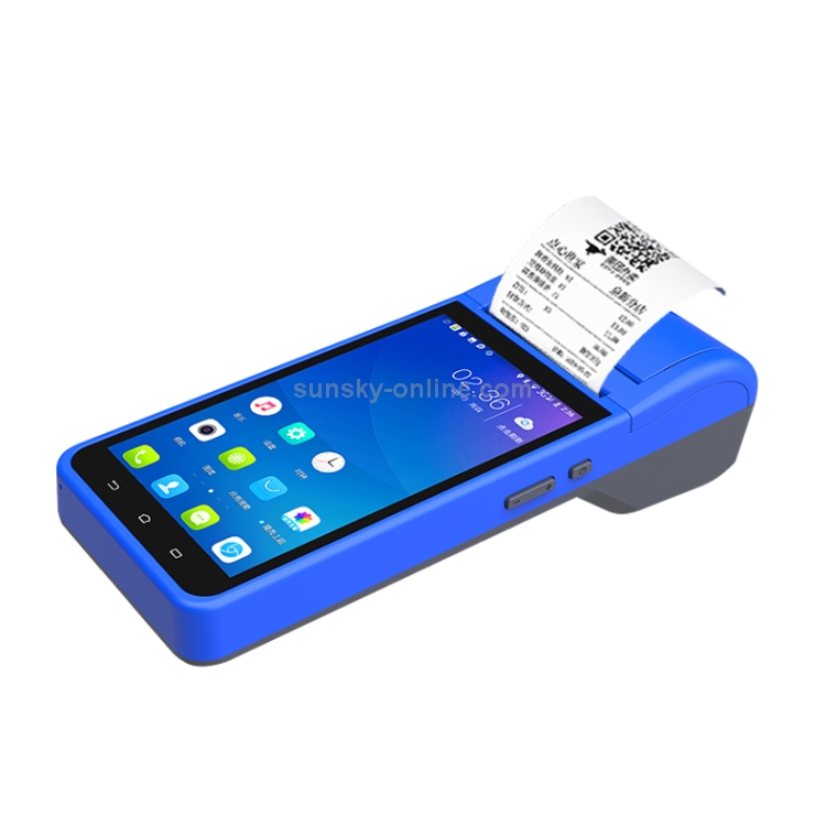 ZJ-6000 58mm PDA Handheld 5.5 pulgadas Código de barras Código bidimensional Código de escaneo inteligente de Android Máquina de impresión térmica de caja registradora, enchufe de EE. UU. (Azul) - 1
