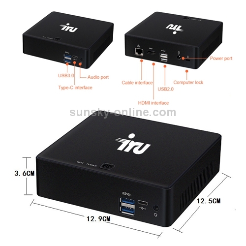 iru M7 TV Box Style Mini PC, Windows 10 Intel Core i5-8250U 4G + 128G hasta 3.5GHz, compatible con Bluetooth 4.0 y 2.4G / 5.0G WiFi de doble banda y video 4K HD (Negro) - 3