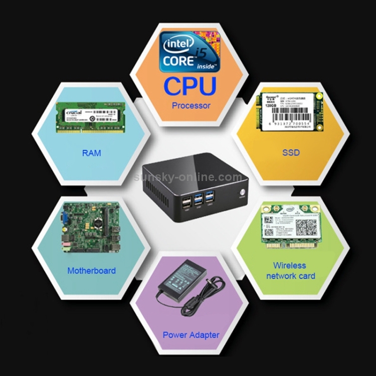 Mini PC para chip Intel Core 6th Generation i3 6100U, 4G + 128G, tarjeta de red inalámbrica incorporada (negro) - 11