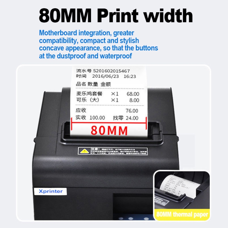 Xprinter N160II USB + Interfaz Bluetooth 80 mm 160 mm / s Impresora automática de recibos térmicos, enchufe de EE. UU. - B3
