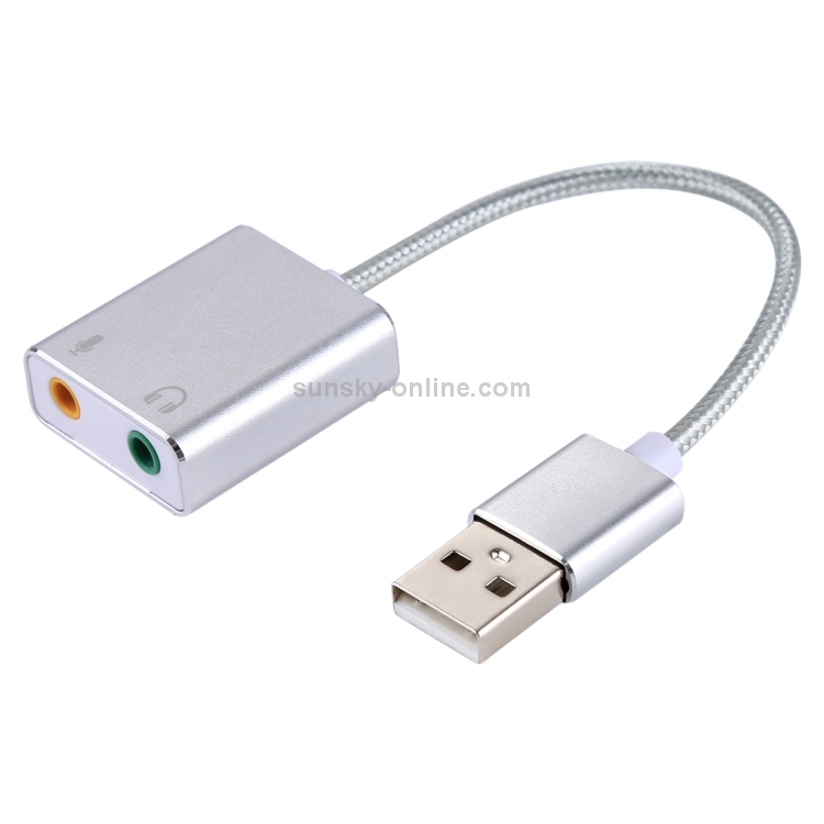 Carcasa de aleación de aluminio USB externo Tarjeta de sonido virtual de 7.1 canales con cable de 13 cm para PC portátil (Plata) - 1