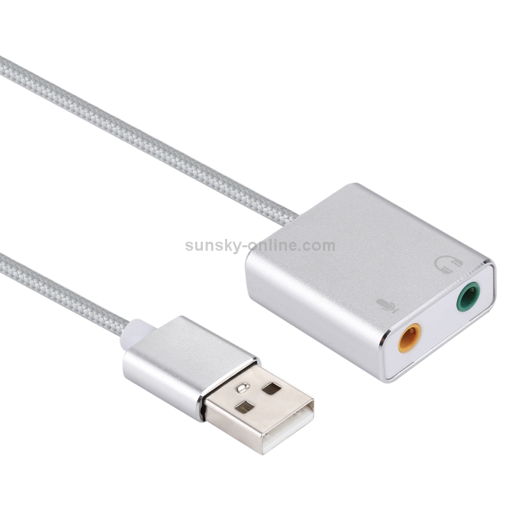 Carcasa de aleación de aluminio USB externo Tarjeta de sonido virtual de 7.1 canales con cable de 13 cm para PC portátil (Plata) - 2