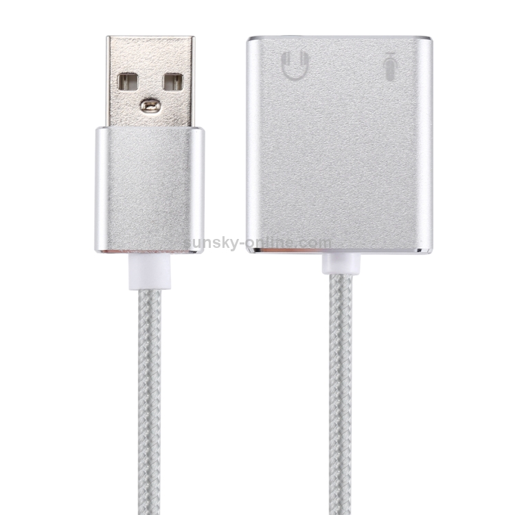 Carcasa de aleación de aluminio USB externo Tarjeta de sonido virtual de 7.1 canales con cable de 13 cm para PC portátil (Plata) - 3