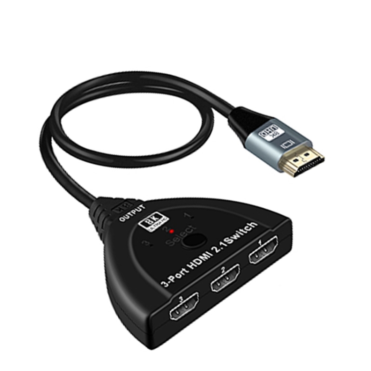 Caja selectora de conmutador HDMI 8K de 3 puertos con cable flexible (negro) - 1