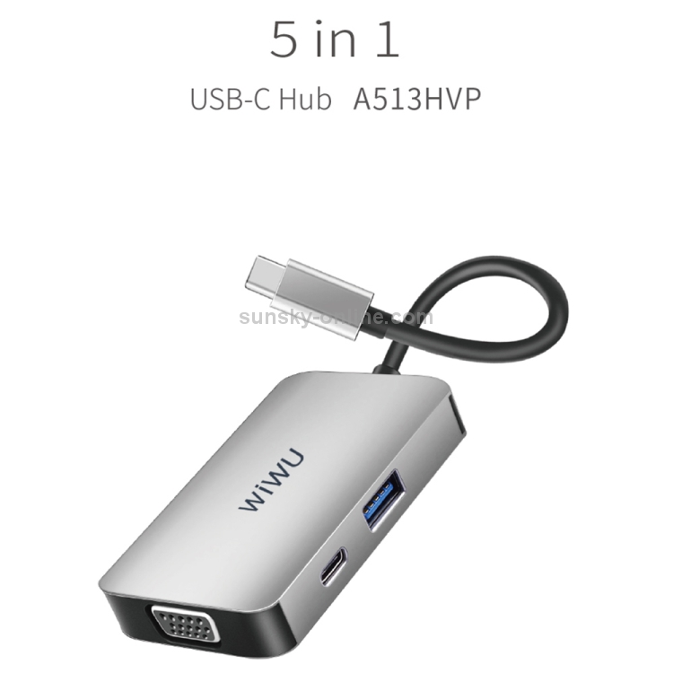 Adaptador HUB de extensión multifuncional WIWU A513HVP 5 en 1 Tipo-C / USB-C - 6