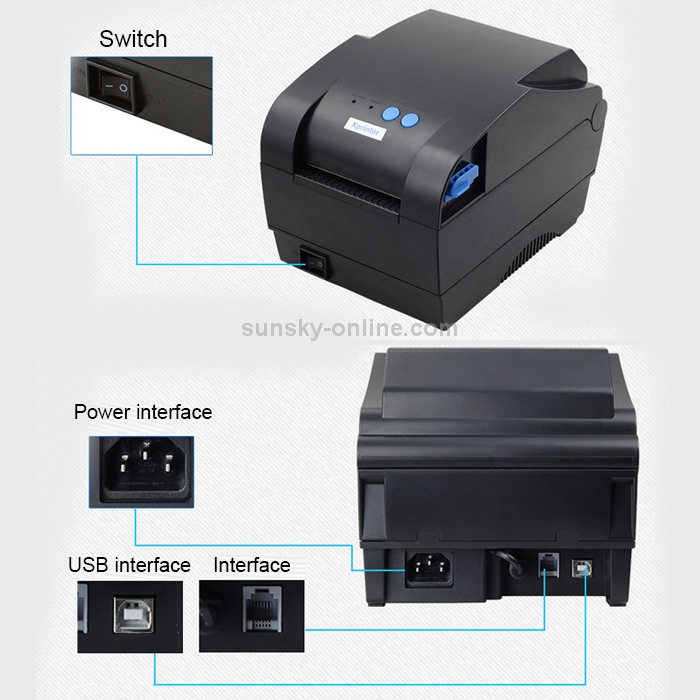 Impresora de código de barras de calibración automática térmica con puerto USB Xprinter XP-365B - 4