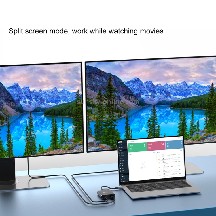 Onten 9175K 4 in 1 USB-C / Type-C to Dual HDMI + USB 3.0 + PD3.0 USB-C / Type-C Charging Port 4K HD Video Converter - 3