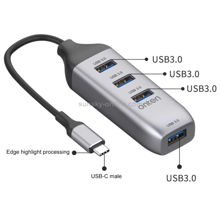 Concentrateur USB 3.0 Gris - Hub USB type c multifonctionnel 5 en