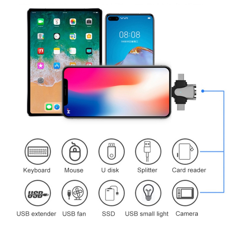 3 in 1 8 Pin + USB-C / Type-C + Micro USB Male to USB 3.0 Female Zinc Alloy Adapter 3 in 1 8 Pin + USB-C / Type-C + Micro USB Male to USB 3.0 Female Zinc Alloy Adapter