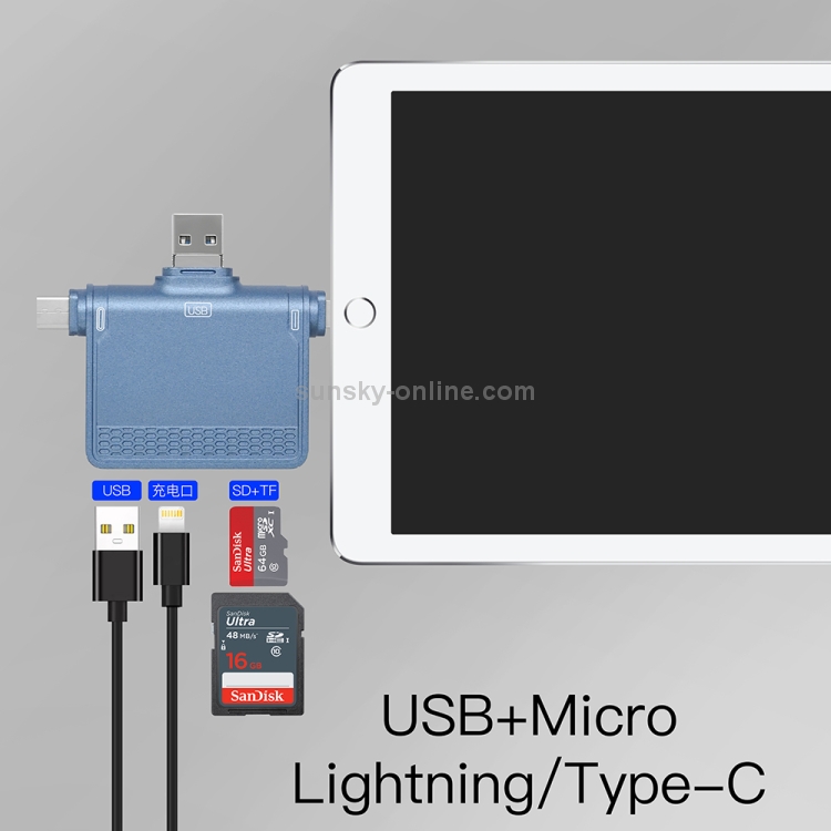 NK-939C 3 en 1 USB a USB-C / Tipo C + 8Pin Multifuncional Station (Azul) - B3