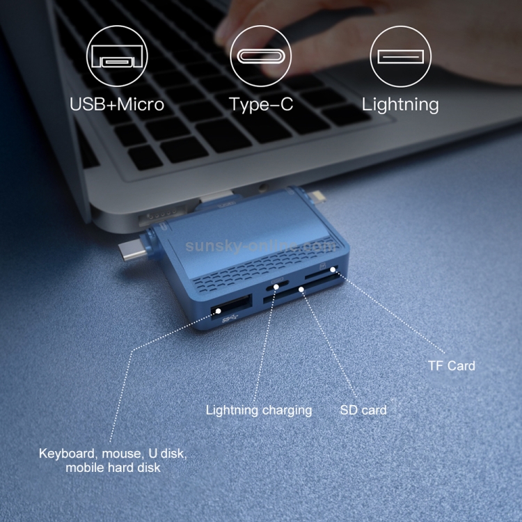 NK-939C 3 en 1 USB a USB-C / Tipo C + 8Pin Multifuncional Station (Azul) - B4