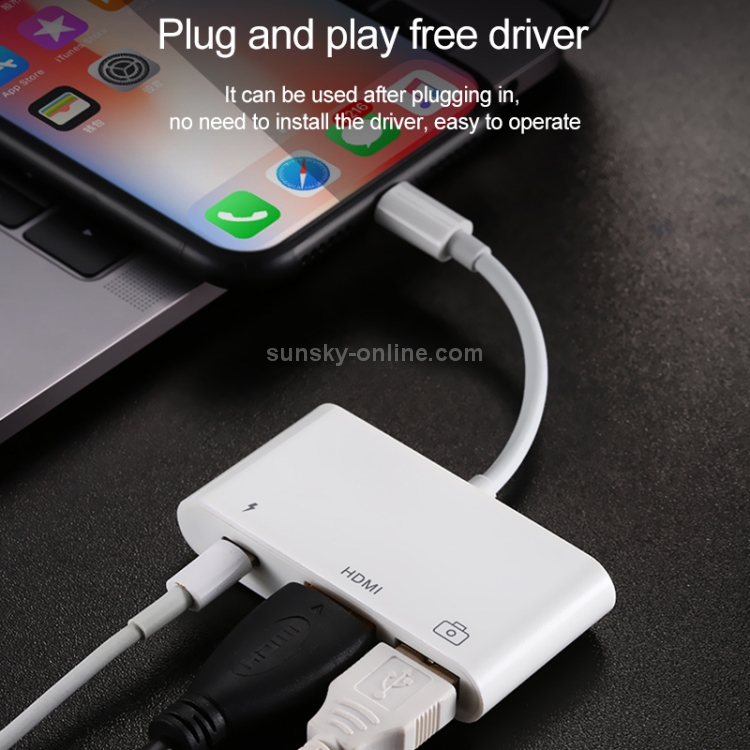 3 in 1 1080P HDMI + USB + 8 Pin Charging Female Ports to 8 Pin Male OTG Digital Video Converter Cable 3 in 1 1080P HDMI + USB + 8 Pin Charging Female Ports to 8 Pin Male OTG Digital Video Converter Cable