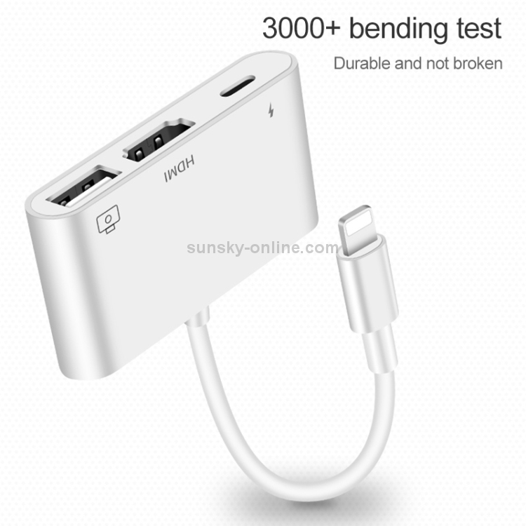 3 in 1 1080P HDMI + USB + 8 Pin Charging Female Ports to 8 Pin Male OTG Digital Video Converter Cable 3 in 1 1080P HDMI + USB + 8 Pin Charging Female Ports to 8 Pin Male OTG Digital Video Converter Cable