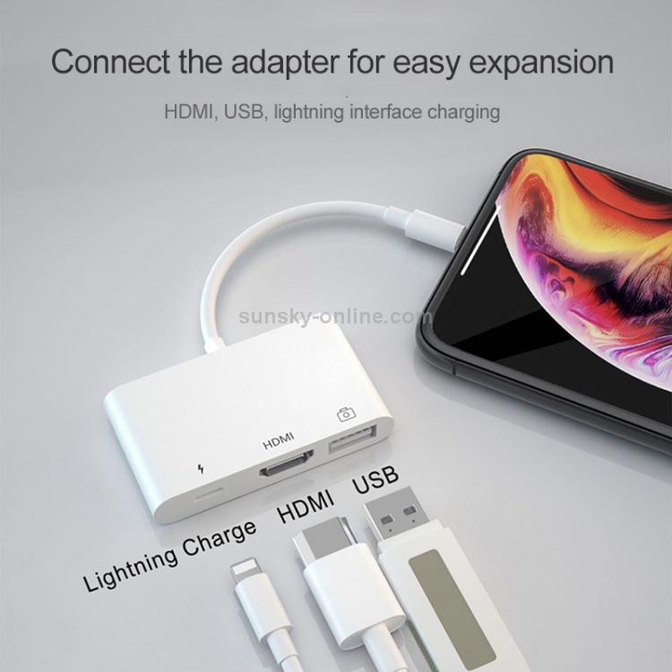 3 in 1 1080P HDMI + USB + 8 Pin Charging Female Ports to 8 Pin Male OTG Digital Video Converter Cable 3 in 1 1080P HDMI + USB + 8 Pin Charging Female Ports to 8 Pin Male OTG Digital Video Converter Cable