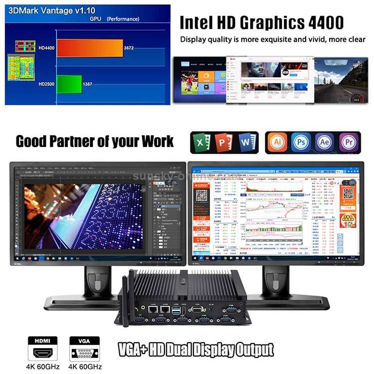 HYSTOU K4 Windows 10 o Linux System Mini ITX PC, Intel Core i5-4200U 2 Core 4 Threads hasta 1.60-2.60GHz, Soporte mSATA, WiFi, 4GB RAM DDR3 + 64GB SSD - 10