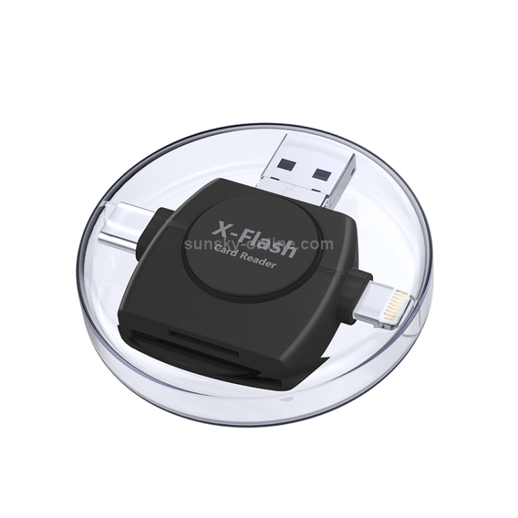 X-Flash R01 3 in 1 8 Pin + USB-C / Type-C + Micro USB Interface SD / TF Card Reader(Black) X-Flash R01 3 in 1 8 Pin + USB-C / Type-C + Micro USB Interface SD / TF Card Reader(Black)