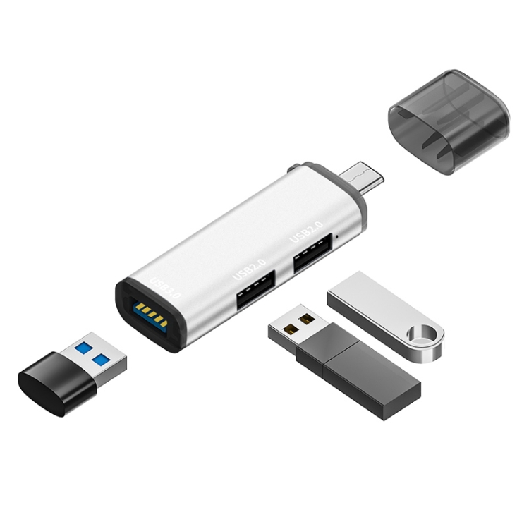 ADS-302C 3 In 1 Multi-function Type-C / USB-C HUB Docking Station (Silver) - 2