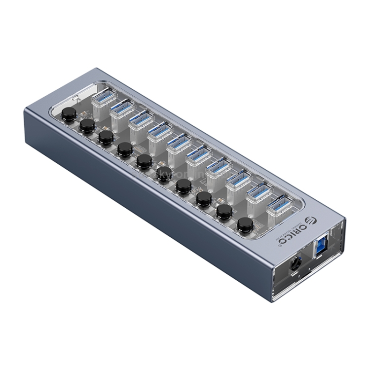 Orico AT2U3-10AB-GY-BP 10 puertos USB 3.0 Hub con interruptores individuales y indicador de LED azul, AU PLUG - B1