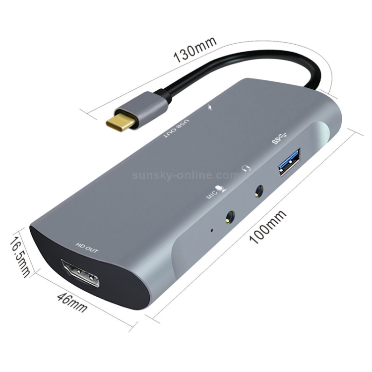 Z41 6 en 1 USB-C / TYPE-C A PD USB-C / TYPE-C + HDMI + USB 3.0 + 3.5 mm AUX + USB + Interfaz de micrófono Multifuncional Docking Station Tarjeta de captura de video (Gray) - 1