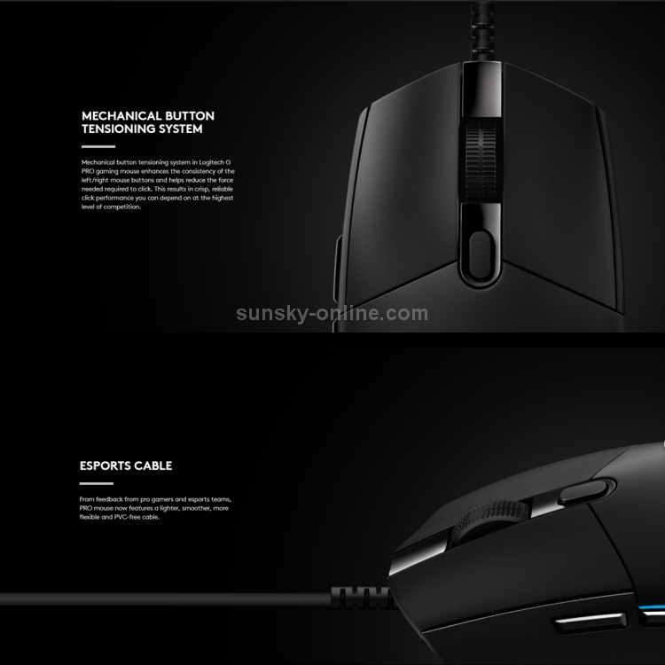 Logitech G Pro 16000DPI RGB Illumination Macro Programming Mouse óptico para juegos con cable, longitud: 1,8 m (negro) - 6