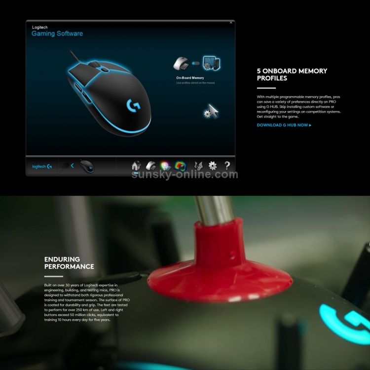 Logitech G Pro 16000DPI RGB Illumination Macro Programming Mouse óptico para juegos con cable, longitud: 1,8 m (negro) - 8