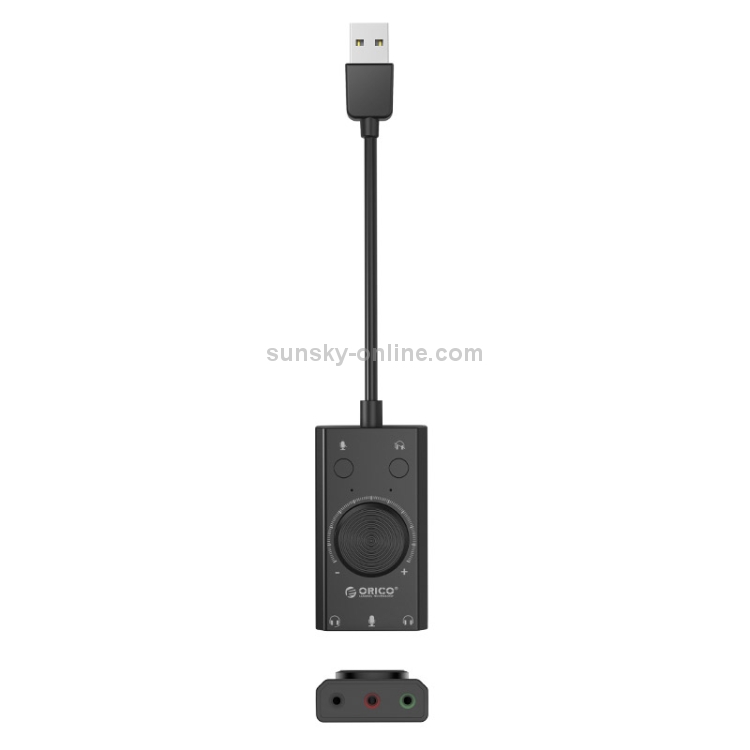 ORICO SC2 Tarjeta de sonido externa USB multifunción sin controlador con 2 puertos para auriculares y 1 puerto para micrófono y ajuste de volumen (negro) - 3