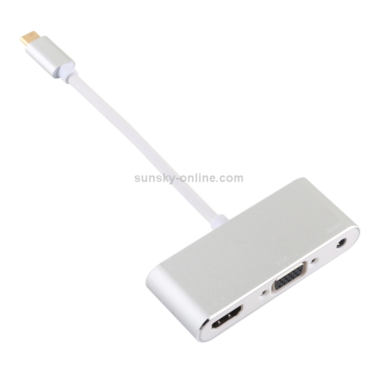 Adaptador USB 2.0 + puerto de audio + VGA + HDMI a USB-C / Type-C HUB (plateado) - 1