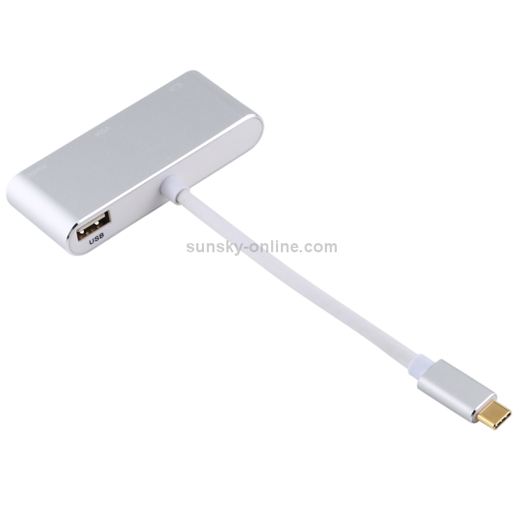 Adaptador USB 2.0 + puerto de audio + VGA + HDMI a USB-C / Type-C HUB (plateado) - 2