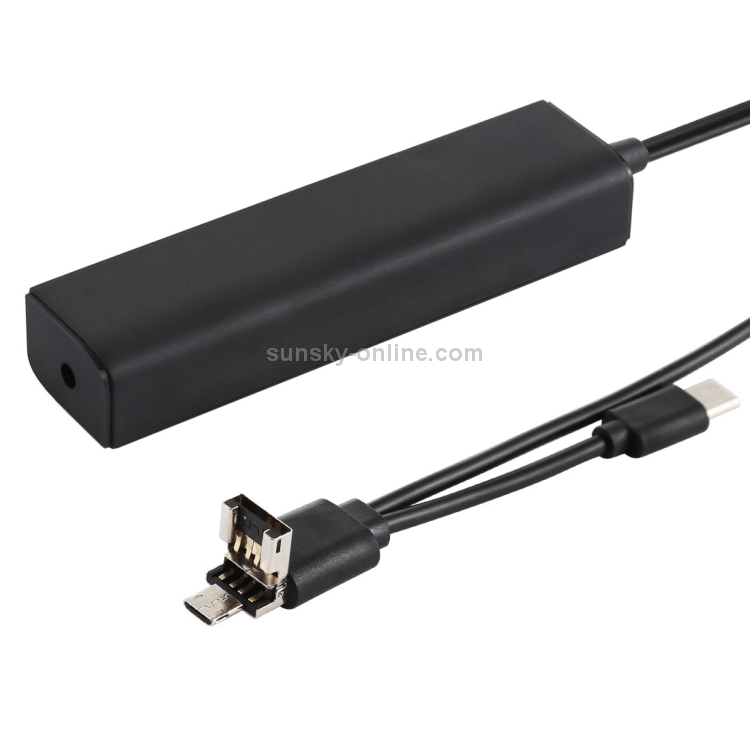 Convertidor 3 en 1 USB-C / Type-C + Micro USB + 4 puertos USB 2.0 HUB, Longitud del cable: 12 cm (Negro) - 2