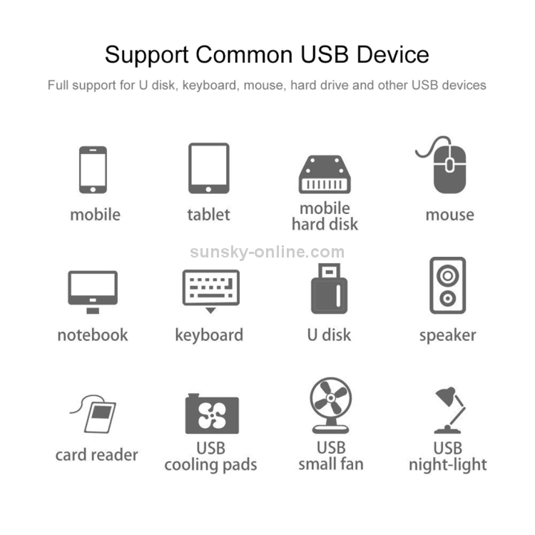 Convertidor 3 en 1 USB-C / Type-C + Micro USB + 4 puertos USB 2.0 HUB, Longitud del cable: 12 cm (Negro) - 4