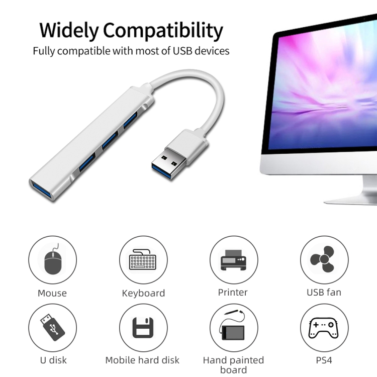 A809 USB 3.0 X 1 + USB 2.0 x 3 a USB 3.0 Adaptador de hub de división multifunción (plata) - 3