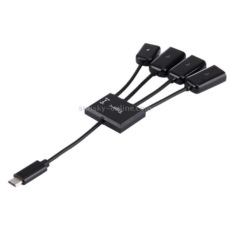 Cable portátil 4 en 1 USB-C / Type-C a 3 puertos USB 2.0 OTG HUB con fuente de alimentación micro USB - 2