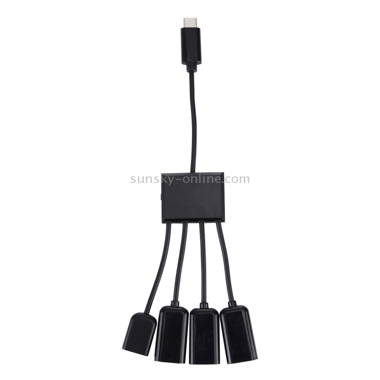 Cable portátil 4 en 1 USB-C / Type-C a 3 puertos USB 2.0 OTG HUB con fuente de alimentación micro USB - 3