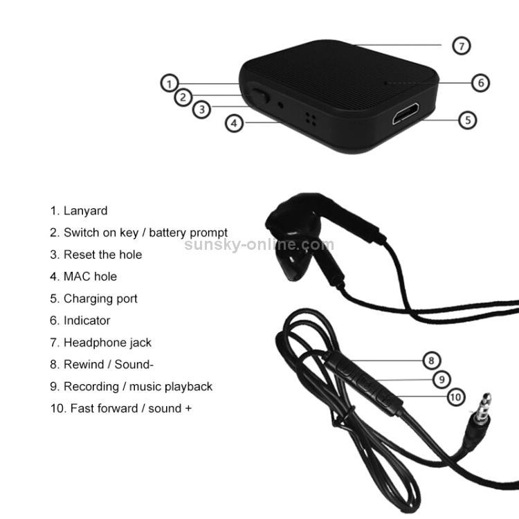 K7 8GB Mini Grabadora MP3 con Control de Voz Inteligente con Reducción de Ruido (Negro) - 6