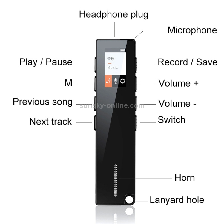 N3 Mini grabadora MP3 con pantalla a color con reducción de ruido de 16 GB (negro) - 6