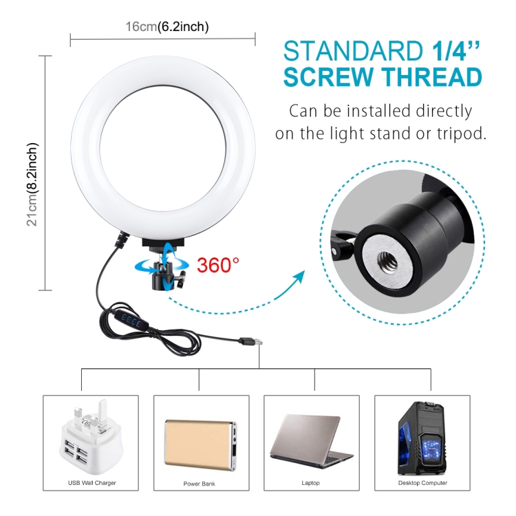 Ring light à trois support de téléphone, anneau de diffusion et de