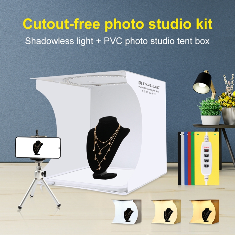 Kit per studio fotografico portatile PULUZ 24 x 23 x 22 cm Pannello  luminoso pieghevole Pannello illuminato a LED senza ombra con 6 sfondi per  la