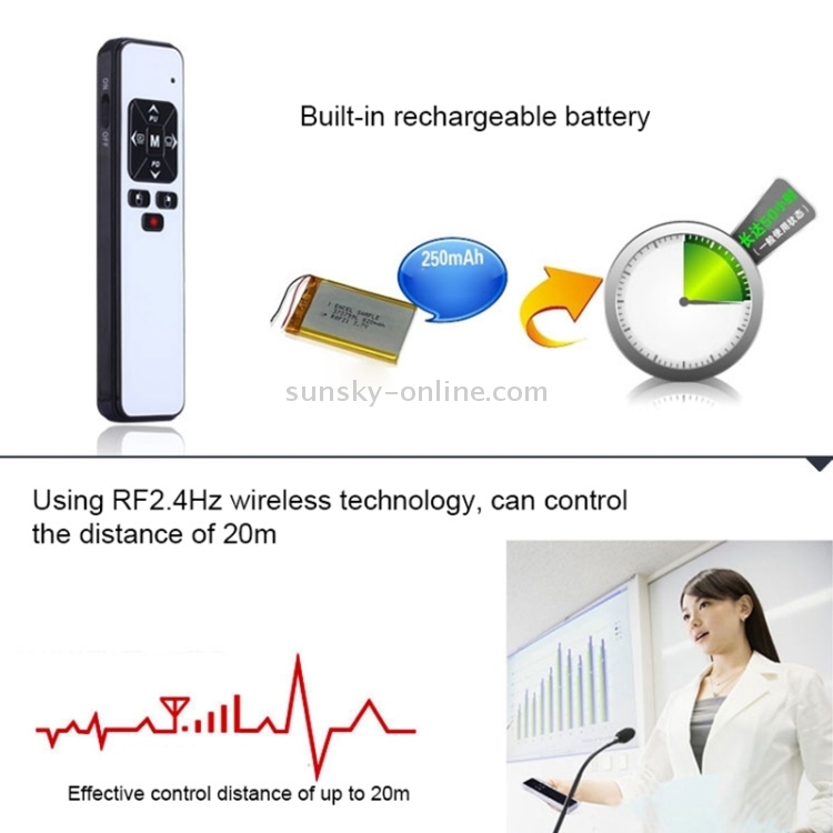 VIBOTON PP991 2.4GHz Présentation multimédia Télécommande PowerPoint  Clicker Contrôleur portable Flip Pen avec récepteur USB, Distance de  contrôle: 25m (Blanc)
