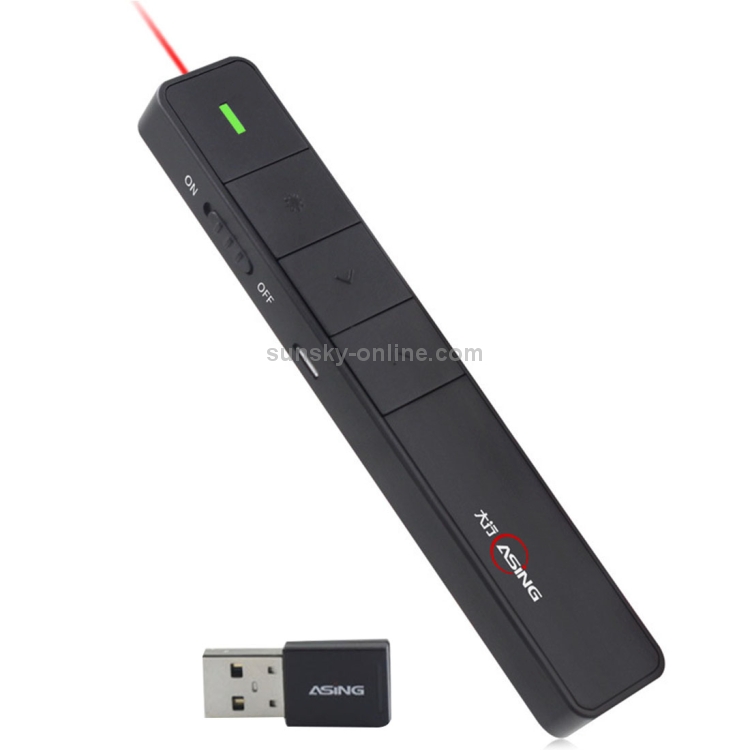 ASiNG A218 Carga USB 2.4GHz Presentador Inalámbrico PowerPoint Clicker Representación Puntero de Control Remoto, Distancia de Control: 100m (Negro) - 1
