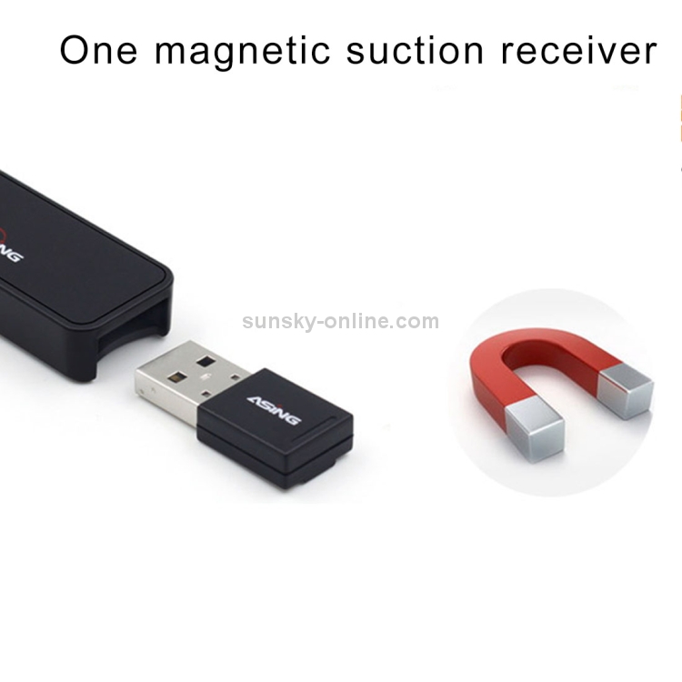 ASiNG A218 Carga USB 2.4GHz Presentador Inalámbrico PowerPoint Clicker Representación Puntero de Control Remoto, Distancia de Control: 100m (Negro) - 2