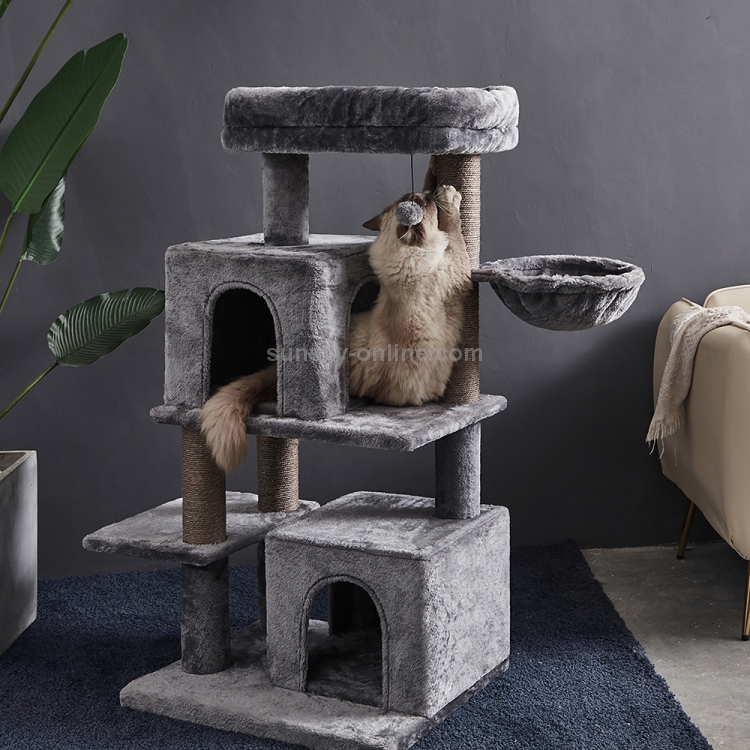 US Warehouse 45 inch Multi level Cat Tree Condo Pet Playhouse for Large Cats with Sisal Covered Scratching Posts Replaceable Dangling Ball Hammock