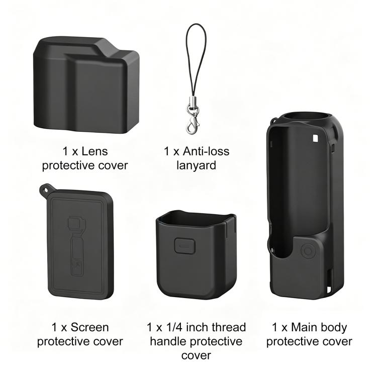 For DJI OSMO Pocket 4 PULUZ 4 in 1 Body Lens Handle Screen Silicone TPU Cover (Black)