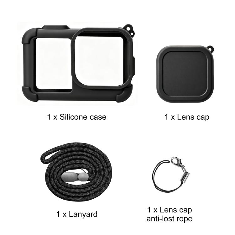 For GoPro MISSION 1 / 1 PRO PULUZ Body Silicone Protective Case with Lens Cover & Strap (Black)