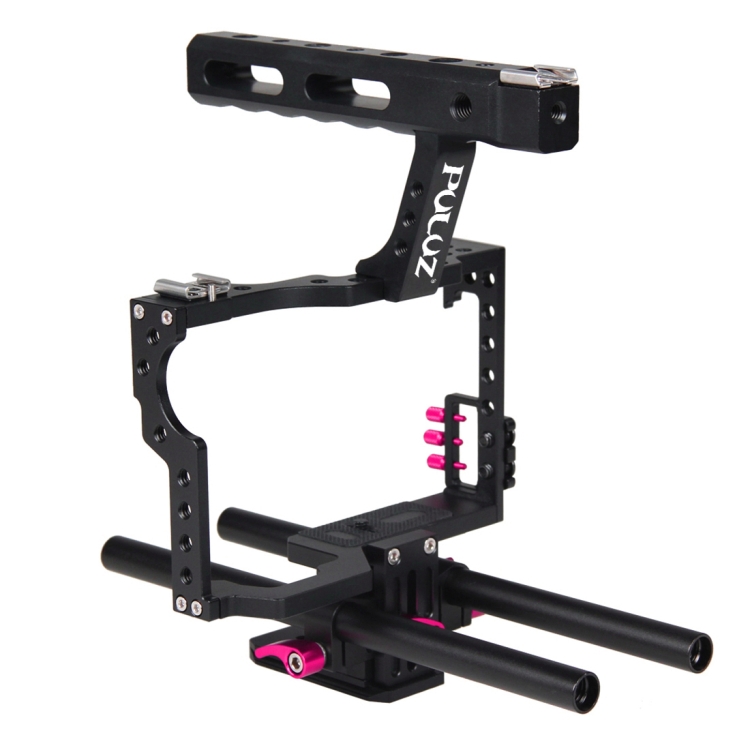 PULUZ Camera Cage Handle Stabilizer for Sony A7 & A7S & A7R, A7 II & A7R II & A7S II, A7R III & A7S III, A7R IV, A6000, A6500, A6300, Panasonic Lumix DMC-GH4(Rose Red) - 1