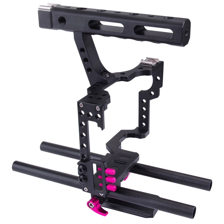 PULUZ Camera Cage Handle Stabilizer for Sony A7 & A7S & A7R, A7 II & A7R II & A7S II, A7R III & A7S III, A7R IV, A6000, A6500, A6300, Panasonic Lumix DMC-GH4(Rose Red) - 2