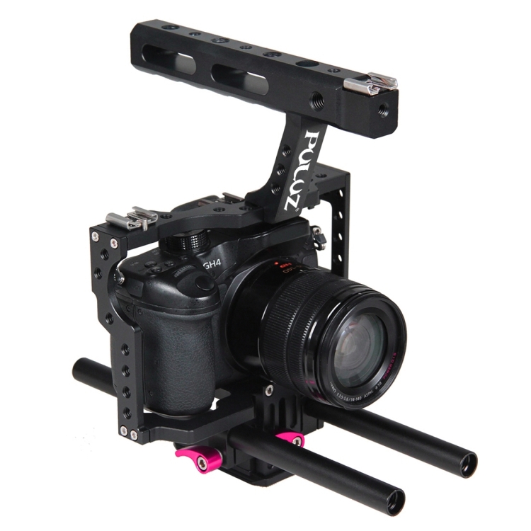 PULUZ Camera Cage Handle Stabilizer for Sony A7 & A7S & A7R, A7 II & A7R II & A7S II, A7R III & A7S III, A7R IV, A6000, A6500, A6300, Panasonic Lumix DMC-GH4(Rose Red) - 3