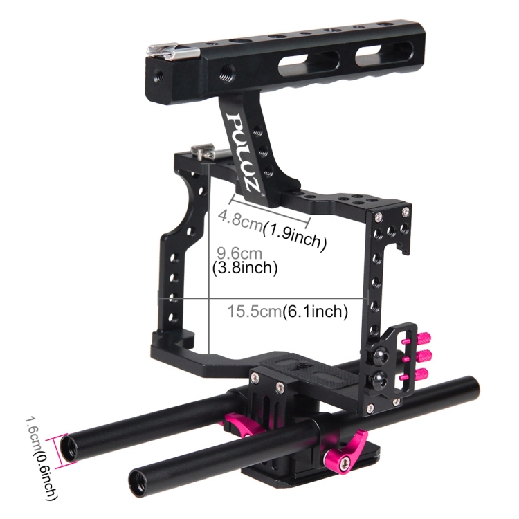 PULUZ Camera Cage Handle Stabilizer for Sony A7 & A7S & A7R, A7 II & A7R II & A7S II, A7R III & A7S III, A7R IV, A6000, A6500, A6300, Panasonic Lumix DMC-GH4(Rose Red) - 5